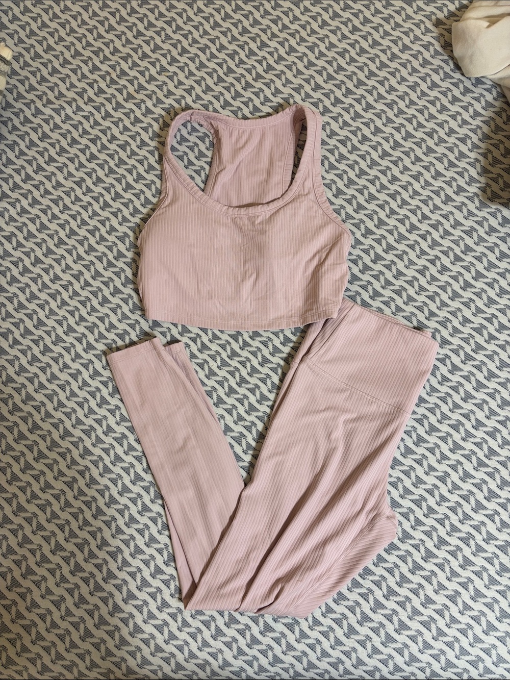 Ribbed Racerback Crop Top and Legging Set - Blush Pink